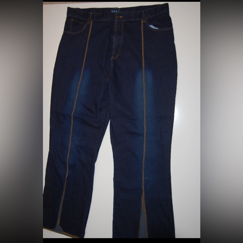 Solo Plus Stretch Blue Denim Jeans Womens Sz 20 Stitch Front Seam Slip Soft EUC